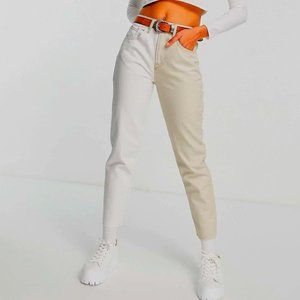 STRADIVARIUS TWO TONES MOM FIT jeans Sz 4 - 26W ART TO WEAR PREPPY ACADEMIA NWT
